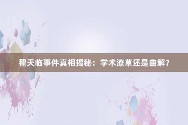 翟天临事件真相揭秘:学术潦草还是曲解?